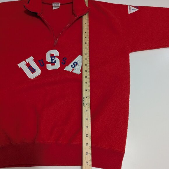 Vintage Guess USA Red Fleece Sweatshirt Quarter Zip - Size M - Picture 10 of 12